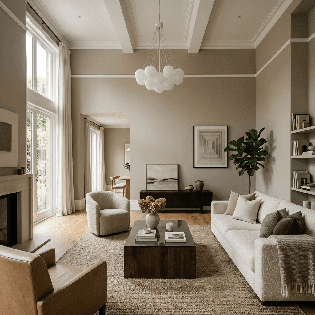 Smooth warm greige interior wall finishing.